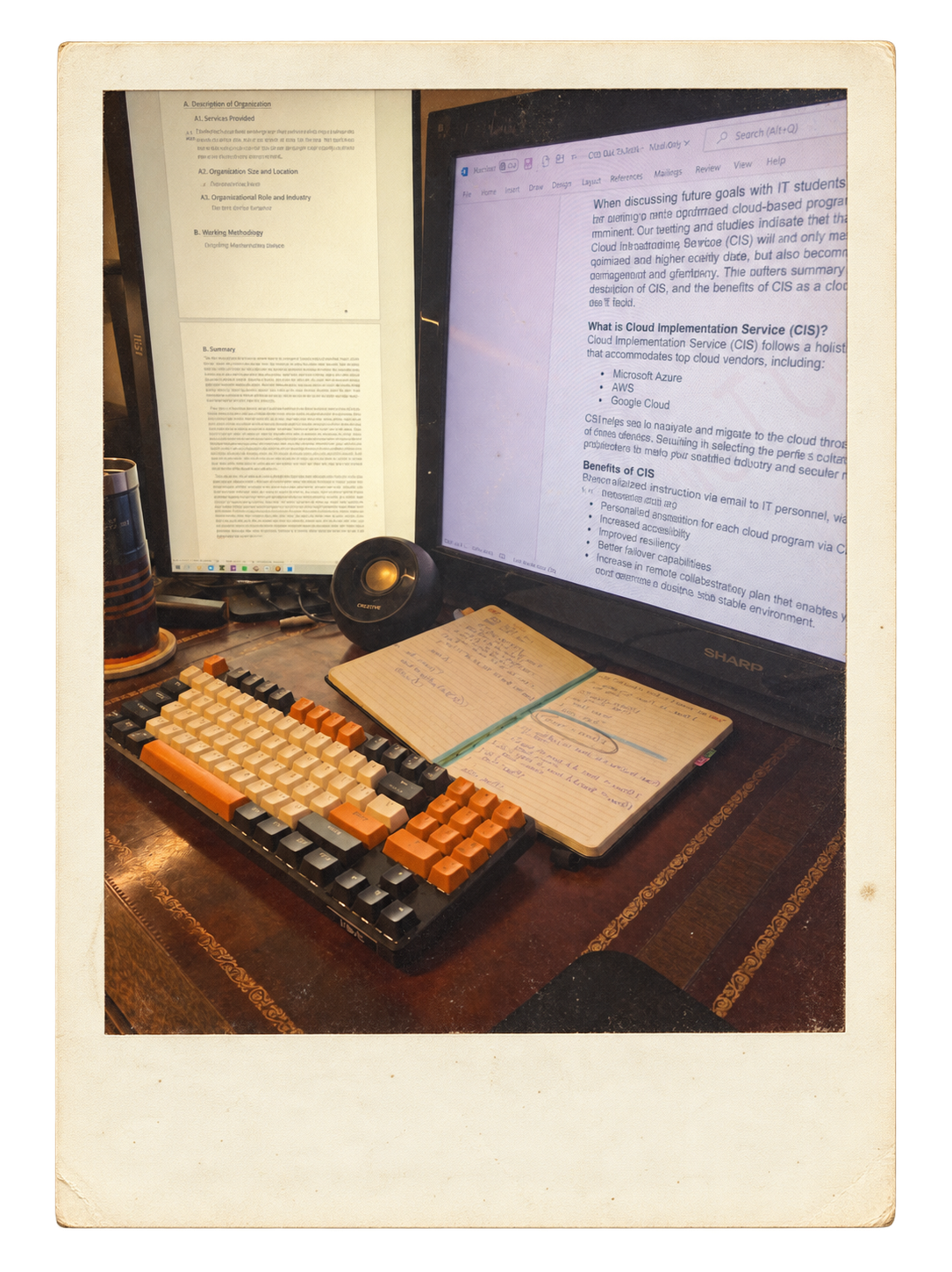 My study desk, notebook, and keyboard.